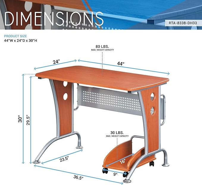 TECHNI MOBILI Modern Computer Desk With Mobile CPU Caddy. Color: Dark Honey