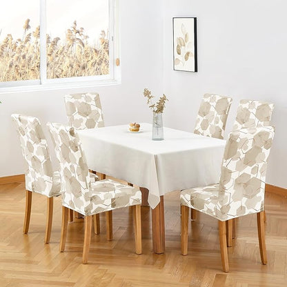 Gibelle Dining Room Chair Covers Set of 6, Soft Stretch Kitchen Chair Covers Slipcover Protector, Removable Washable Geometric Parson Chair Covers 6 Pack, Beige
