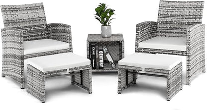 Outvita 5 Pieces Patio Furniture Set, Outdoor Rattan Sectional Sofa Conversation Sets with Coffee Table, Single Sofa and Ottoman for Garden Backyard Balcony Porch Poolside(Gray Gradient)