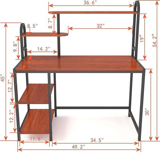 Anivia Computer Desk with Hutch and Shelves, 47'' Home Office Desk with Adjustable Bookshelves, Writing Desk PC Study Table Workstation for Small Spaces