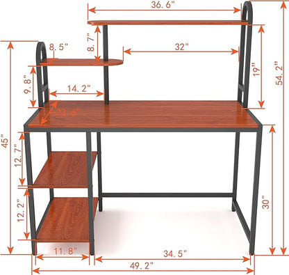 Anivia Computer Desk with Hutch and Shelves, 47'' Home Office Desk with Adjustable Bookshelves, Writing Desk PC Study Table Workstation for Small Spaces