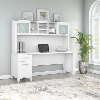 Bush Furniture Somerset 72W Office Desk with Drawers and Hutch in White