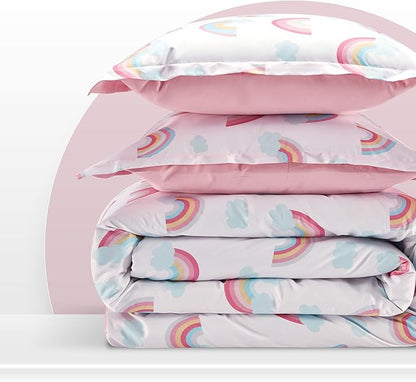 SLEEP ZONE Kids Rainbow Bedding Comforter Set Full/Queen Size - Super Soft & Cute Printed 3-Piece Comforter Set All Seasons for Boys, Girls, Fade Resistant, Machine Washable, Rainbow