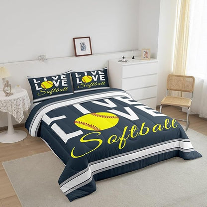 Feelyou Kids Softball Comforter Set Queen Size Softball Gaming Bedding Set for Boys Girls Teens Bedroom Decor Sports Theme Comforter Women Men Baseball Gaming Duvet Set with 2 Pillow Case