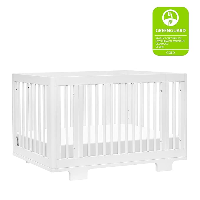 Babyletto Yuzu Convertible All-Stages Bassinet, Midi, Full-Size Crib in White, Greenguard Gold Certified, Portable & Adjustable with Conversion Kits and Pads Included