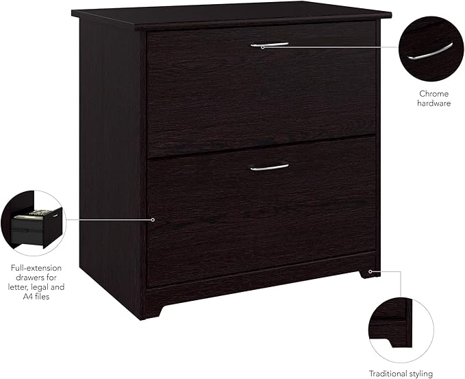 Bush Business Furniture Cabot 2 Drawer Lateral File Cabinet | Letter, Legal, and A4-size Document Storage for Home Office, 32W, Espresso Oak
