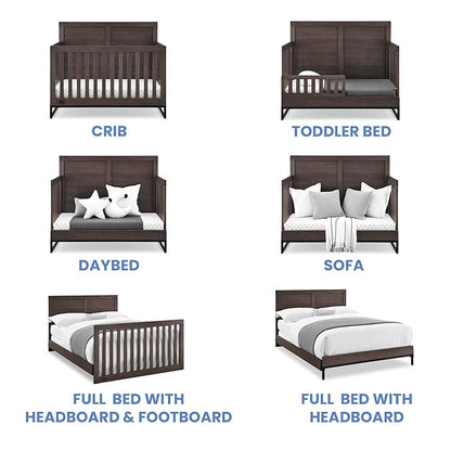 Simmons Kids Foundry 6-in-1 Convertible Baby Crib, Rustic Grey with Matte Black