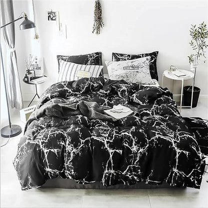 Black Marble Comforter Set King Black Bedding Set Women Black Marble Comforter Set Lightweight Soft Black Marble Bedding Men Durable Black Marble Quilt Set Breathable Bed Comforter Set King