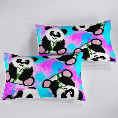 Panda Comforter Full Size,Neon Panda Comforter Set for Kids Teens Girls Boys,3Pcs Bedding Set Printed Comforter with 2 Pillowcases,Down Alternative,Soft and Lightweight，Full Size
