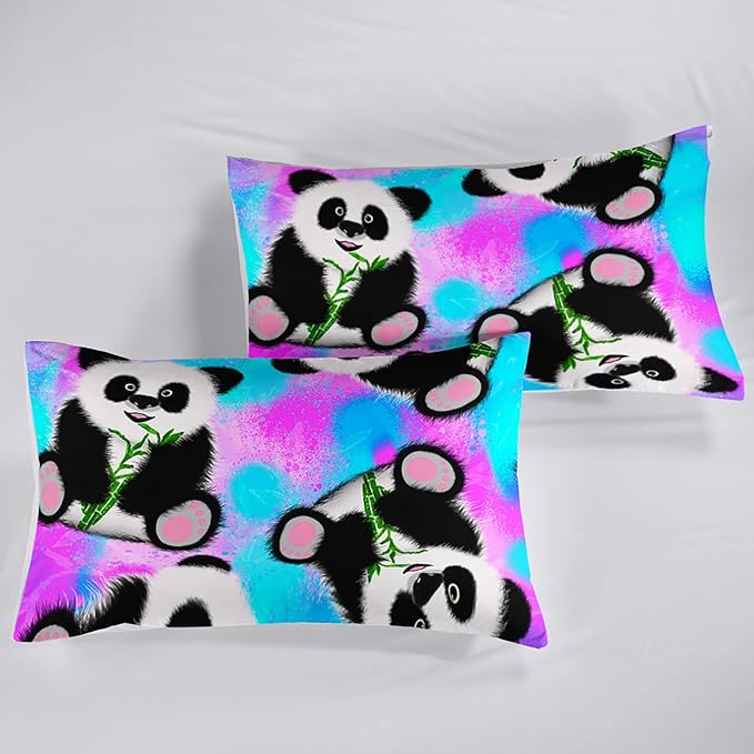 Panda Comforter Queen Size,Neon Panda Comforter Set for Kids Teens Girls Boys,3Pcs Bedding Set Printed Comforter with 2 Pillowcases,Down Alternative,Soft and Lightweight，Queen Size