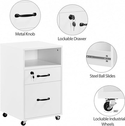 Yaheetech File Cabinet Vertical File Cabinets Mobile Letter Size File Storage Organizer Small Filing Cabinet Printer Stand for Home and Office White