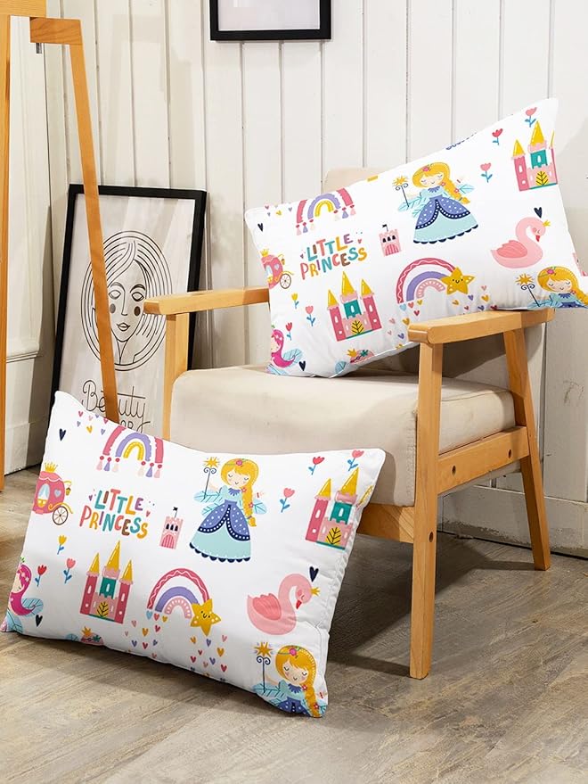 Datura home Girls Bedding Comforter Set Little Princess and Rainbow Castle Printed Pattern Quilt Bedding Set with 1 Comforter and 2 Pillowcases for Girls Bedroom All Season(Princess Full)80x90in