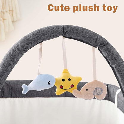 4 in 1 Baby Bassinet,Easy Folding Portable Bedside Crib with Comfy Mattress and Wheels,Height Adjustable Bassinet with Mosquito net Included,Grey
