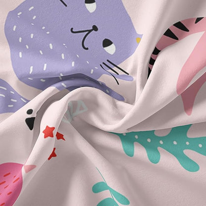 Kawaii Cats Comforter Twin Size,Pink Cats Kids Comforter Set,3Pcs Bedding Set Printed Comforter with 2 Pillowcases,Down Alternative,Soft and Lightweight,for All Seasons