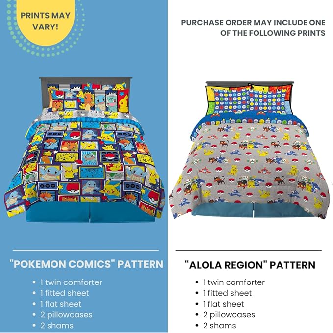 Franco Kids Bedding Super Soft Comforter and Sheet Set with Sham, 7 Piece Full Size, Pokemon