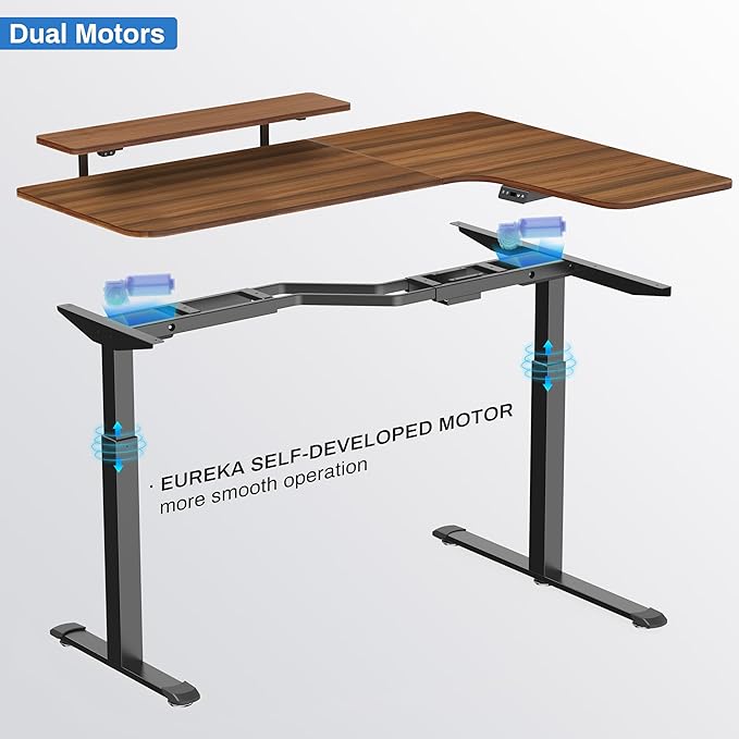 EUREKA ERGONOMIC Standing Desk Electric Adjustable Height (61"x43") Computer Desk with Keyboard Tray Sit Stand Desk L Shaped Desk for Work/Home Office,Dual Motor,Memory Presets,2 USB/RGB,Walnut/Right