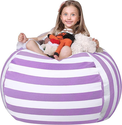 Wekapo Stuffed Animal Storage Bean Bag Chair Cover for Kids | Stuffable Zipper Beanbag for Organizing Children Plush Toys Large Premium Cotton Canvas (Purple, XX-Large)