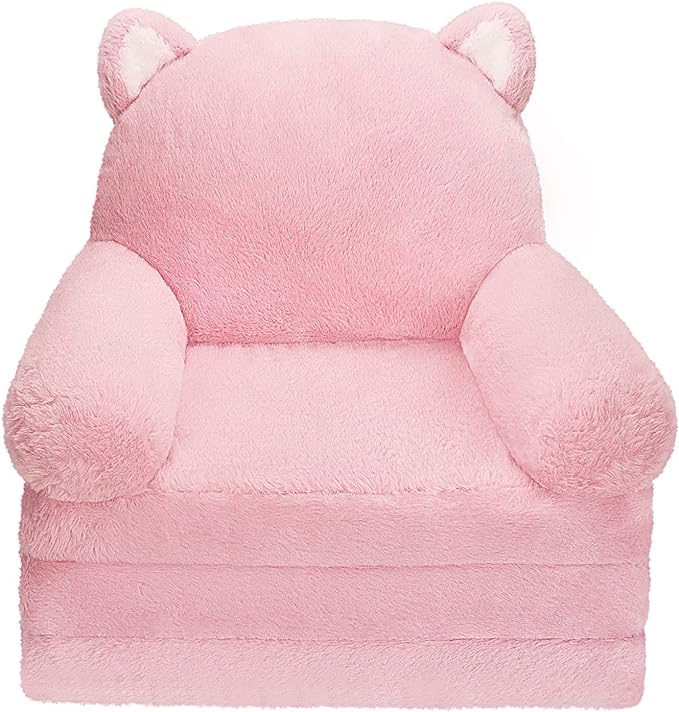 Toddler Chair Comfy, Kids Couch Fold Out, Soft Baby Chairs,kids lounge chair for Play,Gift for 0-3 Years,Pink Kitty