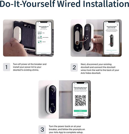Arlo Essential Wired Video Doorbell - HD Video, 180° View, Night Vision, 2 Way Audio, Black - AVD1001B
