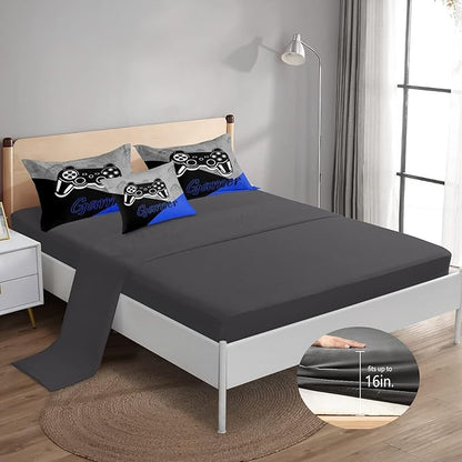 5 Pieces Bed in A Bag Gamer Bedding Set for Boys Kids Gaming Comforters Set,Gamer Bed in a Bag Complete with Comforter Set Sheets Flat Sheet Pillowcase,DJT5002Twin Size