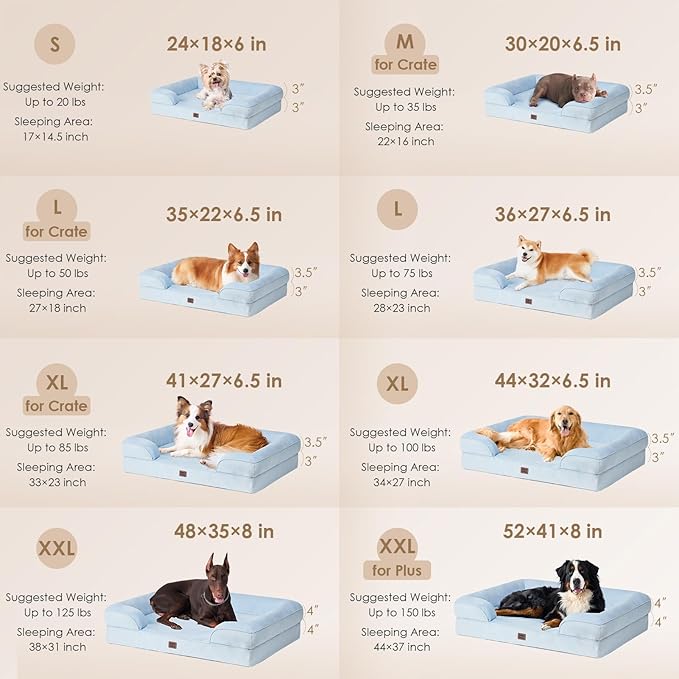 EHEYCIGA Orthopedic Dog Bed for Large Dogs, Waterproof Memory Foam with Sides, Non-Slip Bottom and Egg-Crate Foam Couch Bed with Washable Removable Cover, Light Blue