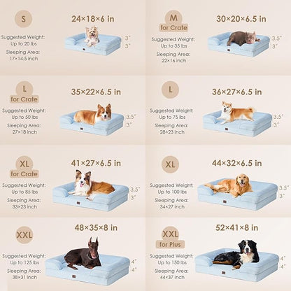 EHEYCIGA Orthopedic Dog Bed for Large Dogs, Waterproof Memory Foam with Sides, Non-Slip Bottom and Egg-Crate Foam Couch Bed with Washable Removable Cover, Light Blue