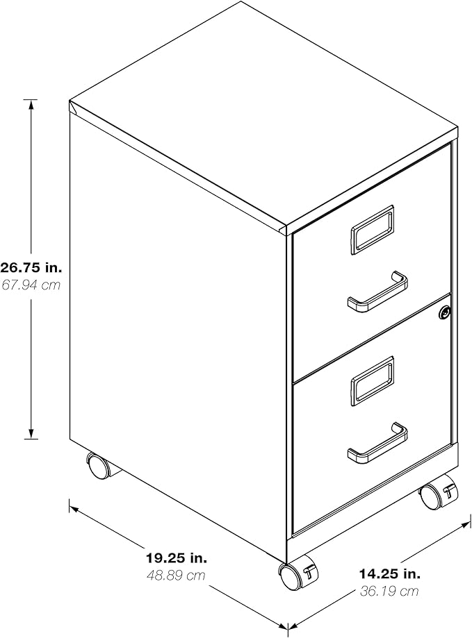 OSP Home Furnishings 2 Drawer Mobile Locking Metal File Cabinet, Grey