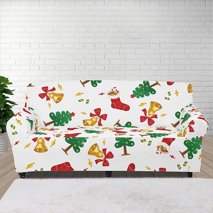 FKELYI Christmas Tree Easy Going Stretch Sofa Slipcover Washable Sofa Couch Cover Comfortable Furniture Protector with Elastic Bottom L