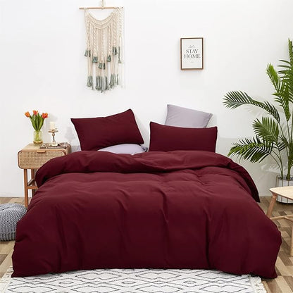 Burgundy Comforter Set Queen Size Dark Red Bedding Set Pure Burgundy Bedding Soft Durable Quilt Set Kids Teens Adult Lightweight Plain Burgundy Blanket Breathable Dark Red Bed Comforter Set