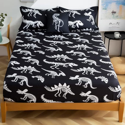 ADASMILE A & S Dinosaur Comforter Set Full Size for Boys Kids 6 Piece Dinosaur Bedding Full Bed in A Bag Comforter Set with Sheets Dinosaur Bed Set Bone Dinosaur Sheets Bone Dinosaur Comforter Sets