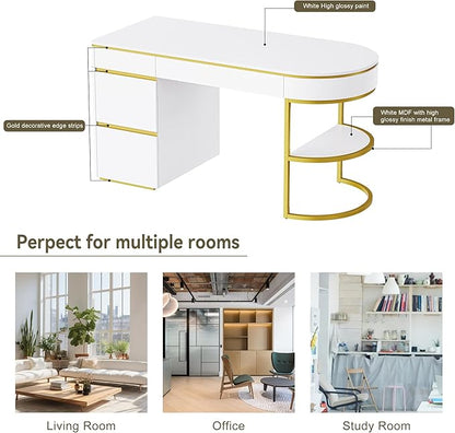 NicBex Laik-DW-00036-DX Desks, 60" W x 26.1" D x 31.9" H, Gold+White