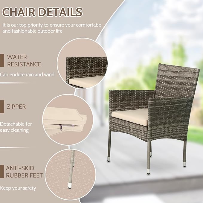 FDW Patio Conversation Set 4 Pieces Patio Furniture Set Wicker with Rattan Chair Loveseats Coffee Table for Outdoor Indoor Garden Backyard Porch Poolside Balcony,Gray Wicker/Khaki Cushions
