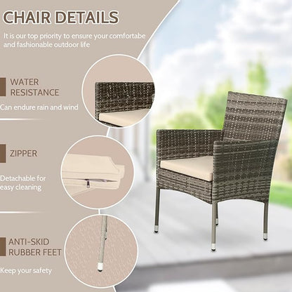 FDW Patio Conversation Set 4 Pieces Patio Furniture Set Wicker with Rattan Chair Loveseats Coffee Table for Outdoor Indoor Garden Backyard Porch Poolside Balcony,Gray Wicker/Khaki Cushions