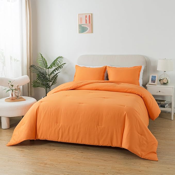 Queen Burnt Orange Comforter Set, Terracotta Skin-friendly Rust Boho Bedding Set & Collections, Breathable Fluffy Microfiber 3 PCS (90"x90") Comforter Set for All Seasons with Pillowcases