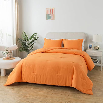 Queen Burnt Orange Comforter Set, Terracotta Skin-friendly Rust Boho Bedding Set & Collections, Breathable Fluffy Microfiber 3 PCS (90"x90") Comforter Set for All Seasons with Pillowcases