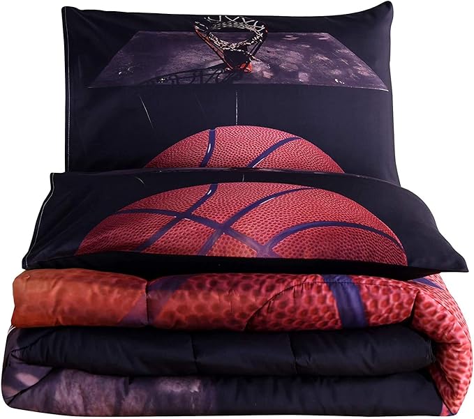 Btargot Basketball Comforter Sets Full for Boys Teens,3D Sports Basketball Bedding,Soft Microfiber Reversible Quilt with 3 Matching Pillow Shams