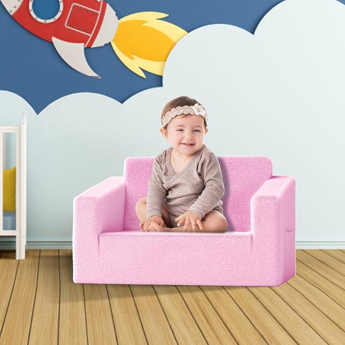 Kids Couch,2-in-1 Toddler Chairs for Girl,Kids Sofa with Storage,Comfortable Kids Sofa Bed,Fun Kids Lounge Chair,Toddler Furniture,Kids Playroom,Children'S Gifts (Pink)