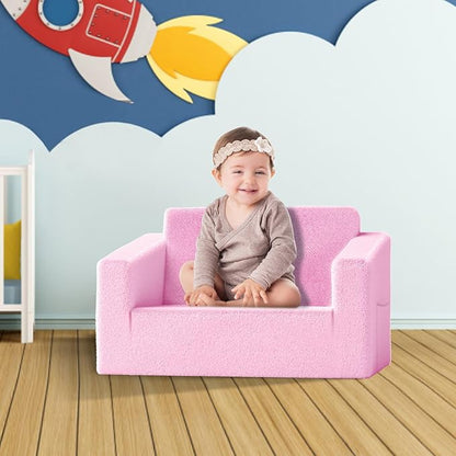 Kids Couch,2-in-1 Toddler Chairs for Girl,Kids Sofa with Storage,Comfortable Kids Sofa Bed,Fun Kids Lounge Chair,Toddler Furniture,Kids Playroom,Children'S Gifts (Pink)