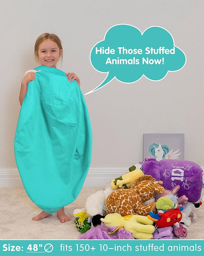 Aubliss Stuffed Animal Bean Bag Storage Chair, Beanbag Covers Only for Organizing Plush Toys, Turns into Bean Bag Seat for Kids When Filled, X-Large 48"-Canvas Solid Aqua