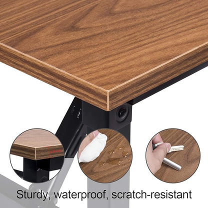 Frylr Folding Computer Desk with Plugs & USB Ports, Home Office Desks Foldable 43.3x19.6x29.5 Inch Study Table for Student Writing Desk for PC/Laptop, No Installation, Walnut + Black Leg