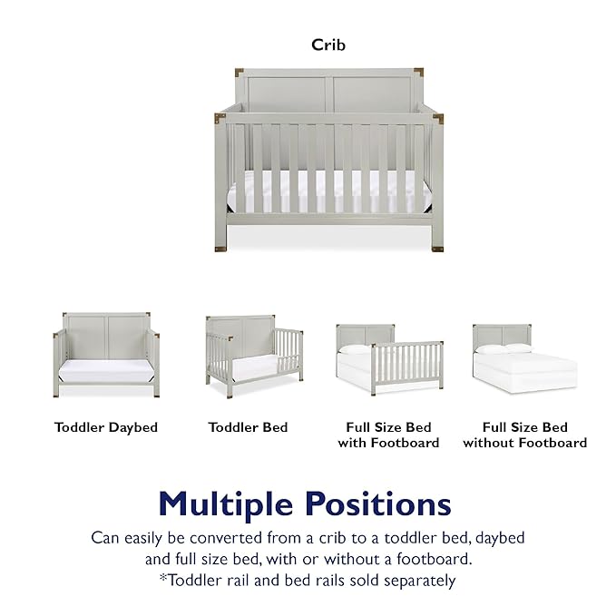 Baby Relax Miles 5-in-1 Convertible Crib for Nursery, Soft Gray