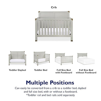 Baby Relax Miles 5-in-1 Convertible Crib for Nursery, Soft Gray