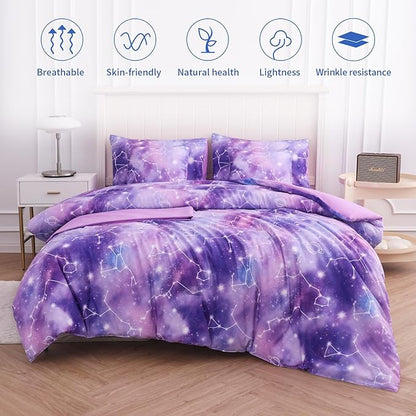 Twin Comforter Set for Girls Galaxy Bedding 7pieces, Ombre Bedding Comforter Sets Rainbow Comforter, Glitter Bedding Twin Teen Comforter Sets for Girls（Multicolor