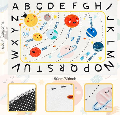 Soft ABC Kids Rug,59x39 in Washable Large Classroom Rug,Non-Slip Educational Nursery Rug,Solar System Kids Room Rug for Classroom Playroom Bedroom Kids Room Decor