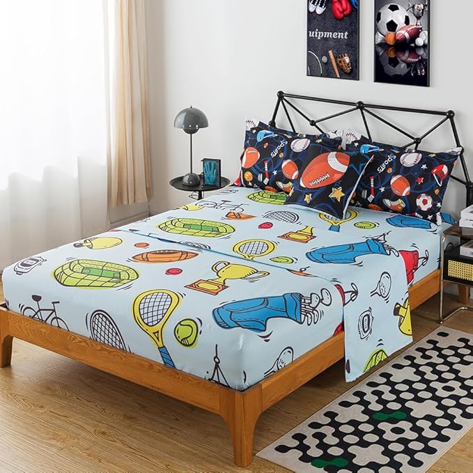 ADASMILE A & S Sports Comforter Set Twin for Boys Kids Bed in A Bag Comforter 6 Piece 3D Soccer Basketball Baseball Football Bedding Set for Kids Football Comforter with Sports Sheet Sets Home Decor