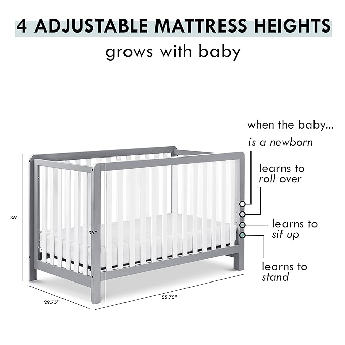 Carter's by DaVinci Colby 4-in-1 Low-Profile Convertible Crib in Grey and White, Greenguard Gold Certified