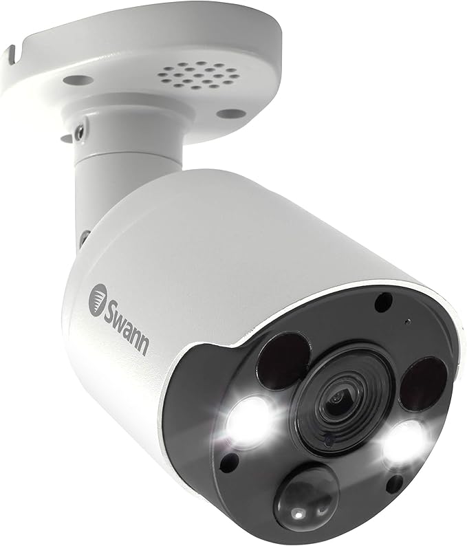 Swann Home Security Camera, POE Cat5e NVR 4K HD Video, Indoor or Outdoor Wired Surveillance CCTV, Color Night Vision, Heat Motion Detection, LED Lights, Metal Housing, Face Recognition, 2-Way Talk
