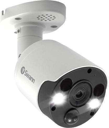 Swann Home Security Camera, POE Cat5e NVR 4K HD Video, Indoor or Outdoor Wired Surveillance CCTV, Color Night Vision, Heat Motion Detection, LED Lights, Metal Housing, Face Recognition, 2-Way Talk