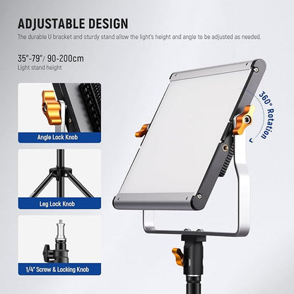 NEEWER 2 Pack Bi Color Dimmable 480 LED Video Light and Stand Kit, 28W 3200K-5600K CRI 96+ LED Panel with U Bracket, 75" Light Stand, Cleaning Cloth, Bag for YouTube Video Recording Studio Photography
