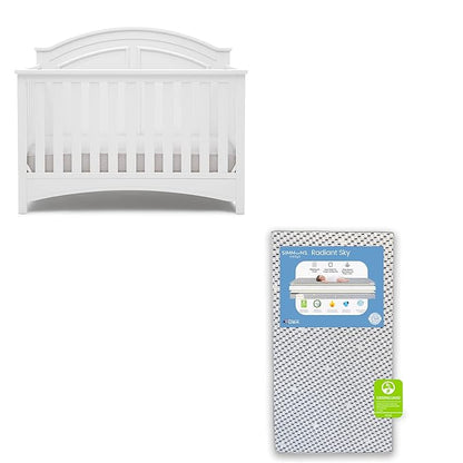 Delta Children Perry 6-in-1 Convertible Crib - Greenguard Gold Certified, Bianca White + Simmons Kids Radiant Sky Dual Sided Baby Crib Mattress and Toddler Mattress (Bundle)